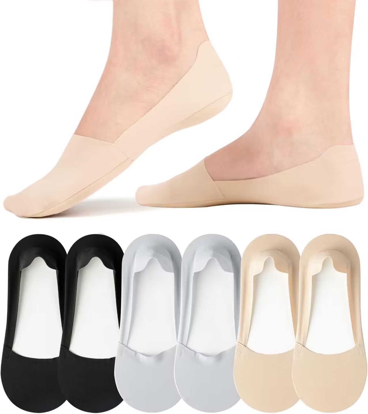Skiennix No Show Socks - Women's Lightweight Nylon Non-Slip Invisible Liner - 6 Pairs