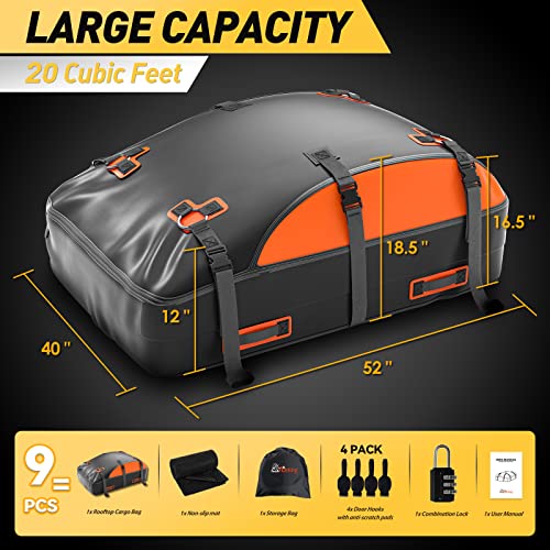 Black & Orange 20 cu ft Waterproof Car Rooftop Cargo Carrier Bag - Asinking