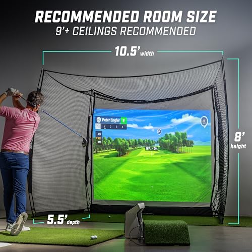 GoSports 10x8 ft Golf Range Cage with Impact Screen & Blank Simulator Screen