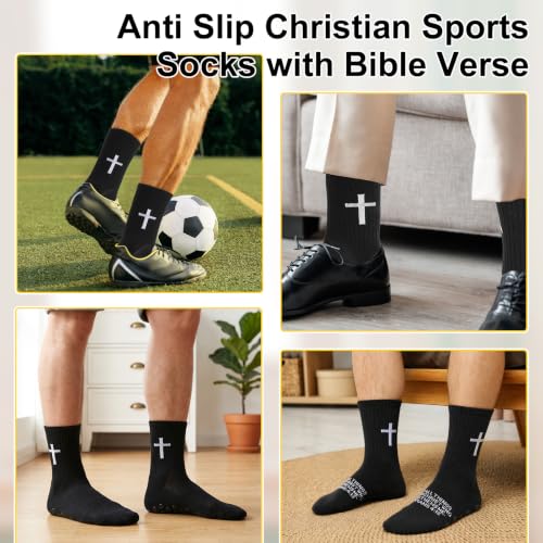 Christian Cross Print Socks 4/6 Pairs Black 4:13 Variation - Faith-Based Athletic Socks