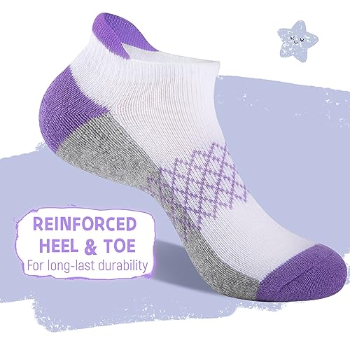 Girls Ankle Athletic Socks 12 Pairs - Cushioned Sole, Sizes 4-6, 8-10, 6-8 Years - White, Variation of 7-10 Years