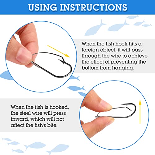 Sumind Weedless Wacky Rig Hooks - 50 Pcs Carbon Steel Fishing Hooks 1/0, Snag-Free Bass Lure Hooks