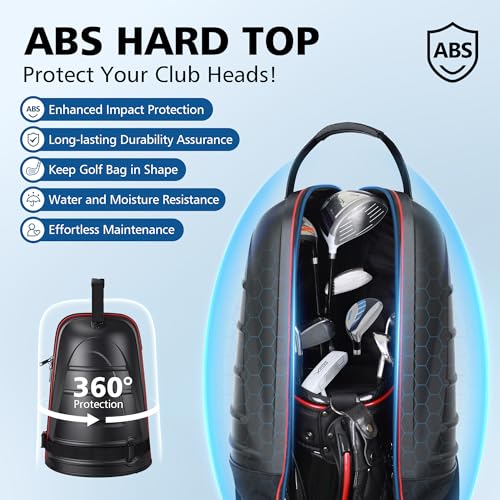 Mojest Golf Travel Bag with Wheels - Hard Shell Top & 1680D Oxford, Lightweight & Waterproof - Black, Red, Blue
