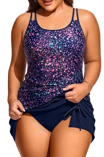 Women Plus Size Tankini with Swim Skirt Tummy Control - 16 Plus Starry Sky
