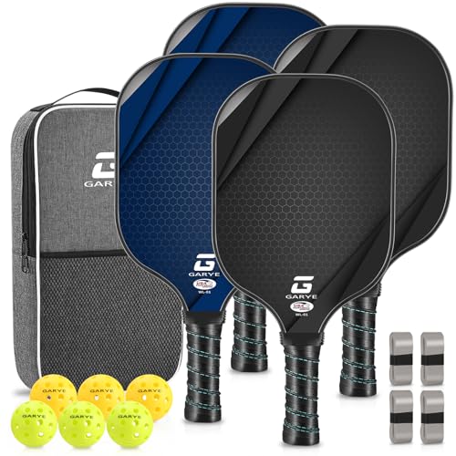 Pro Honeycomb Pickleball Paddles Set of 4 - USAPA Approved, Carbon Fiber, Lightweight Rackets, Includes 6 Balls & Bag