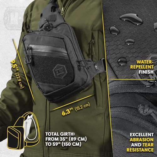 M-Tac Elite Sling Bag Black Hex Loop - EDC Tactical Crossbody CCW Chest Pack
