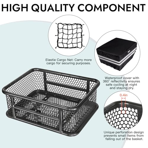 Large Waterproof Bike Basket with Reflective Cover & Cargo Net for E-Bikes