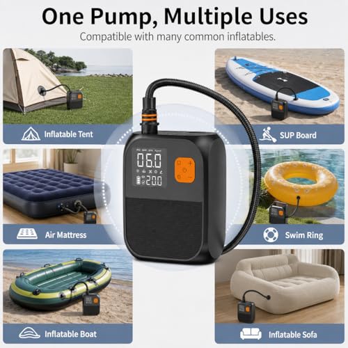 Rechargeable Electric Paddle Board Pump 25 PSI - Portable SUP Inflator with LED Light