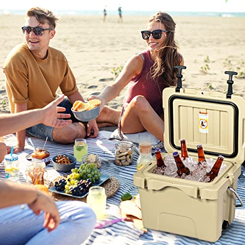 COSTWAY Khaki 16 Quart Insulated Cooler - Portable Ice Chest with Cup Holders