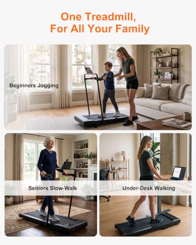 Superun Walking Pad with 6% Incline & Safety Handrails - Carbon Black
