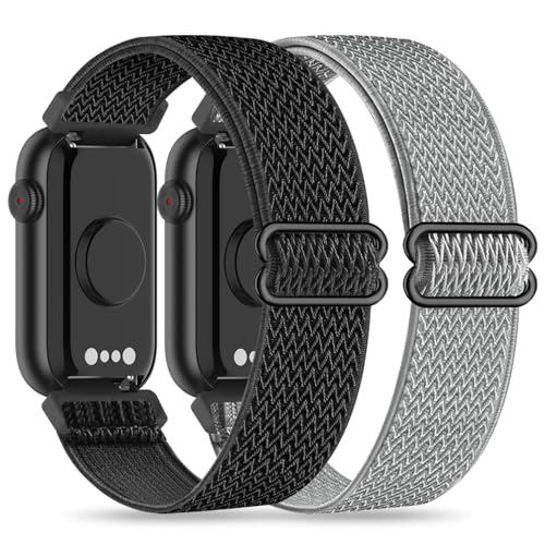 Black & Light Gray 16mm Nylon Stretchy Bands for Fitness Trackers - Compatible with HM08, D26, Slim Models