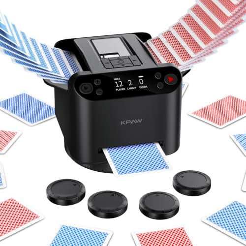 KPAW Automatic Card Shuffler & Dealer for 1-2 Decks, Supports 12 Players - Black with 4 Remotes B