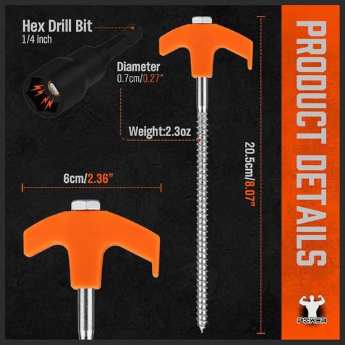 Heavy Duty Tent Stakes Set 20 Pack 8 Inch with Ropes & Hook - Camping Gear
