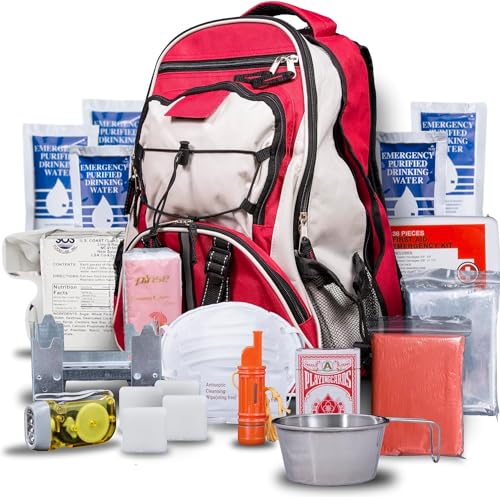 1 Pack Red 72 Hour Emergency Survival Backpack Kit with Water & First Aid