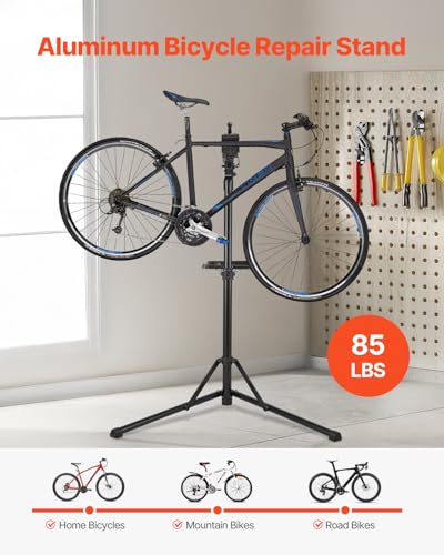 VEVOR Aluminum Bike Repair Stand 85 lb Capacity, Foldable Bicycle Maintenance Rack with Magnetic Tool Tray, Adjustable Height 40.7-64.1 in