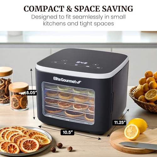 Elite Gourmet Black 5-Tray Digital Food Dehydrator with Keep Warm Function