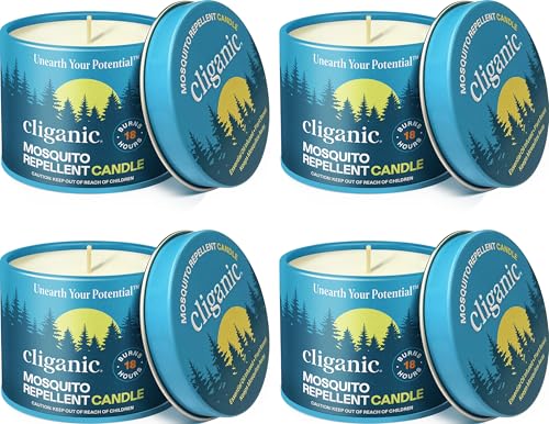 Cliganic Citronella Candle Set - Outdoor Mosquito Repellent 4 Pack, 4oz Each