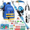 Kids Telescopic Fishing Pole Kit with Backpack, Tackle & Accessories - Blue, 4.92 ft