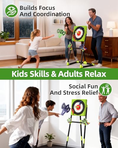 Tailbb Green Axe Throwing Game Set with Bristle Target & 12 Axes for Indoor Outdoor Fun