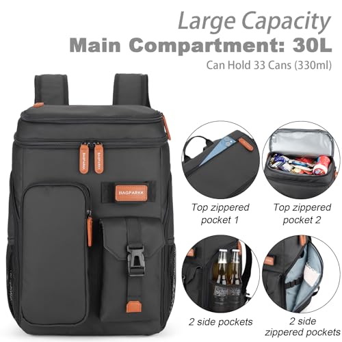 Insulated Cooler Backpack 33 Can Leakproof with Double Deck - Black