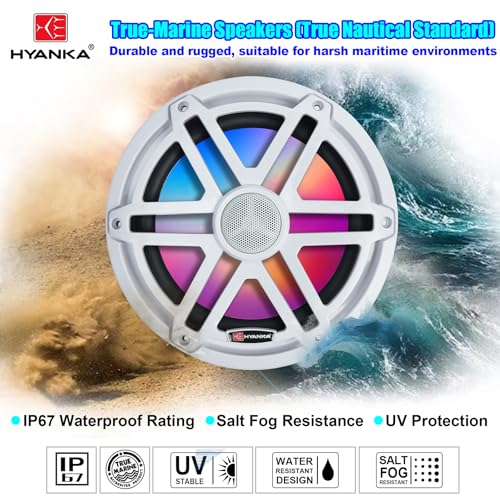 White 8 Inch Marine Waterproof Speakers with 7-Color LED - Pair, 1000W