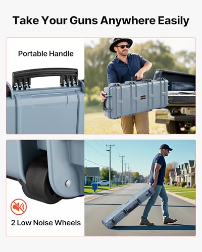 36 Inch VEVOR Waterproof Hard Rifle Case with Wheels, 4-Layer Foam, Lockable, Grey