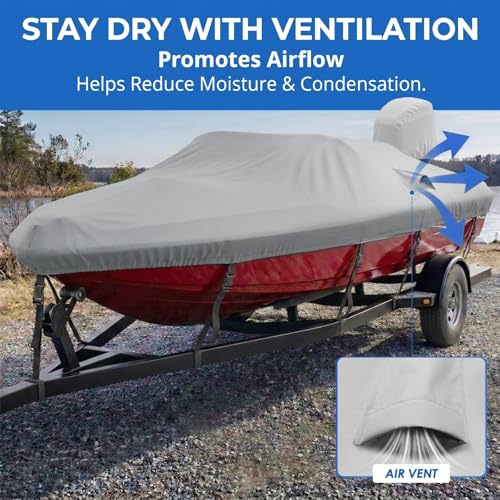 Tegnero 14-16ft Smoke Gray Bass Boat Cover with Motor Protection, V-Hull Fit