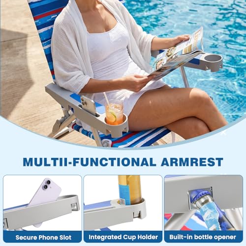 SUNNYFEEL Blue & Red Mid-Height 5-Position Reclining Backpack Beach Chair