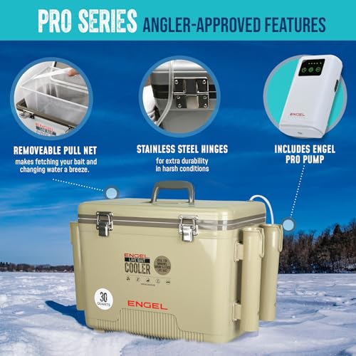 Engel 13 Quart Portable Live Bait Cooler with Rechargeable Aerator - Tan