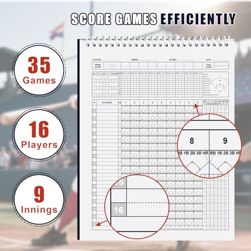 Baseball Softball Scorebook 35 Games Vertical 8.5 x 11 Inch with Stickers