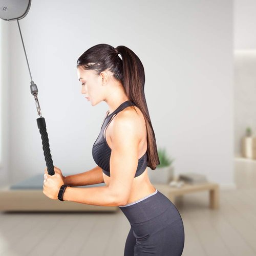HYVAWO Pull Down Rope Single Grip Tricep Bicep Exercise Attachment for Cable Machines Gym Pulley Workout (Black 2 Pack)