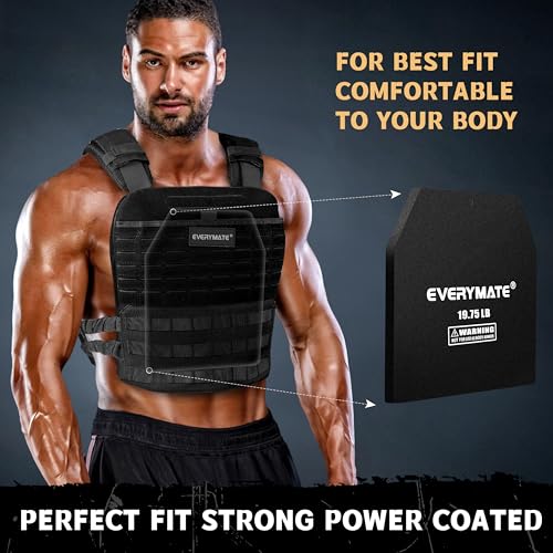 EVERYMATE 19.75LB Weighted Vest Plates - Contoured Fit for Training & WODs - Straight Pair