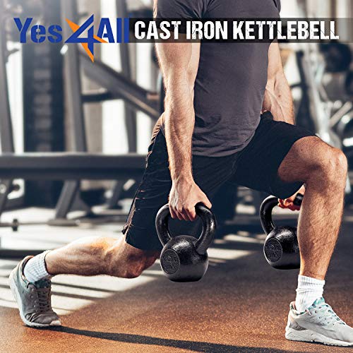 Yes4All Cast Iron Kettlebell Set 20-25 lbs, Flat Bottom & Wide Handle, Home Gym