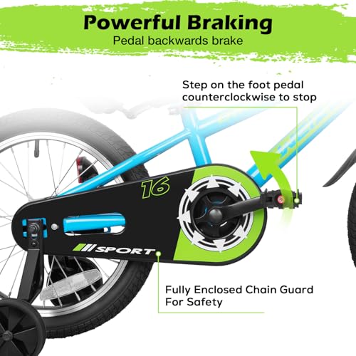 Blue 16-Inch Kids Bike for Boys and Girls - BMX Style Bicycle with Safety Features