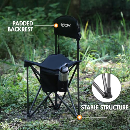 2 Pack Portable Folding Tripod Camping Stool with Backrest & Carry Strap - Extra Wide, Weather-Resistant Seat