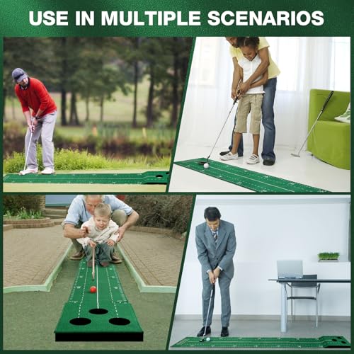 Indoor Putting Green Game Set - 8.5ft Golf Practice Mat with Metal Putters & Balls