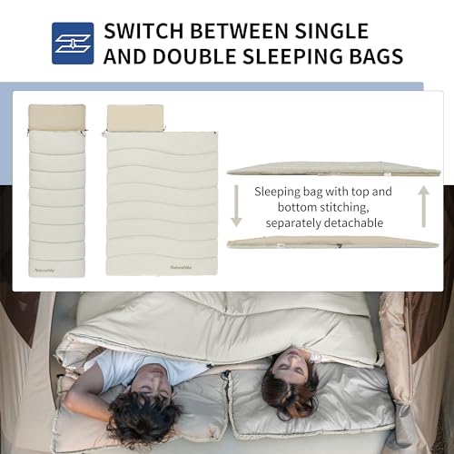 Naturehike Off White Double Sleeping Bag for Camping - 3 Seasons Waterproof & Lightweight