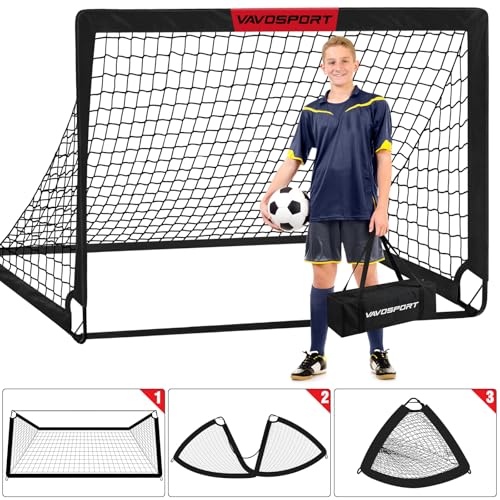 VAVOSPORT 5ft x 3.6ft Kids Soccer Goals Set of 2 - Portable Backyard Soccer Training Equipment, Black
