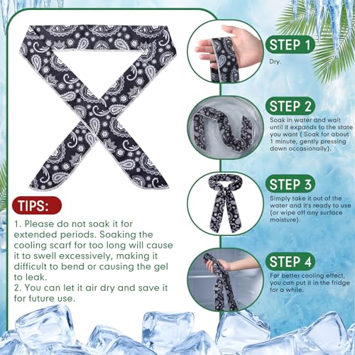 Lenwen 12 Pcs Cooling Neck Wraps Ice Cooling Scarves Summer Bandana Headband Paisley