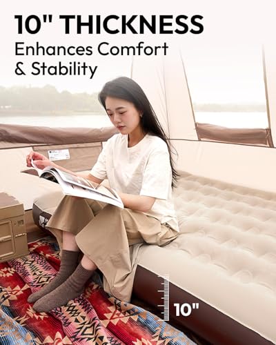 King Air Mattress with Built-in Pump - Japanese Khaki, Compact King Size
