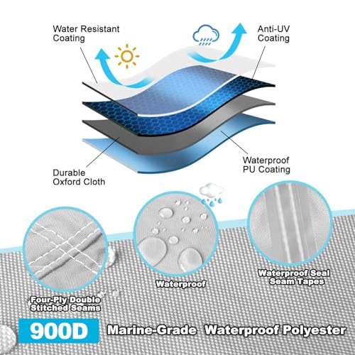 Trailerable Boat Cover 16-18.5ft with Outboard Motor Cover Waterproof UV-Resistant Gray
