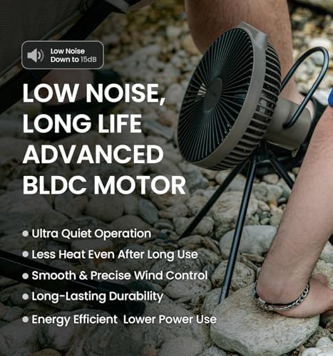 Rechargeable Portable Fan V600+ Warm Gray with 7800mAh Battery, 4-Speed, USB-C, Tripod Mount, Quiet Indoor & Outdoor Use