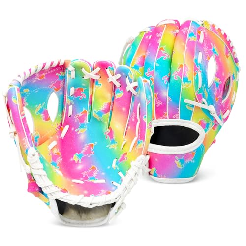 Kids Baseball Glove Rainbow Unicorn 9" Softball Mitt for Beginners
