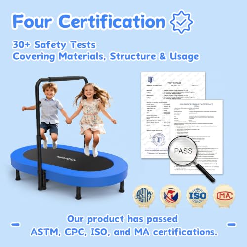 ANCHEER 56-Inch Foldable Double Mini Trampoline for Kids, Deep Blue