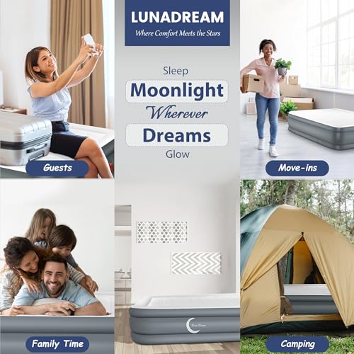 Gray & White LunaDream Eclipse Twin Air Mattress with USB Rechargeable Pump