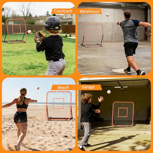 Portable Baseball & Softball Rebounder Net 4x4.5 ft with 4 Adjustable Angles - Orange