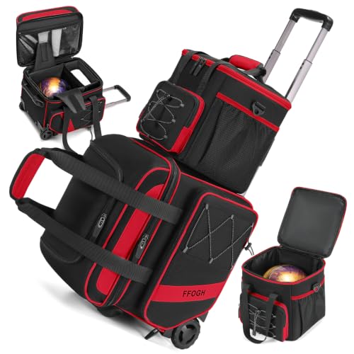 Red 2-Ball Bowling Bag with Wheels and Detachable Tote - Organizing and Transport