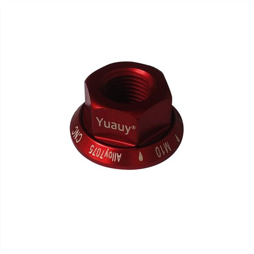 Yuauy Red 2 x M10 Bike Wheel Hub Axle Nuts 7075 Aluminum Bicycle Chromed Skewer Bolt Screw Nut Road MTB Replacement