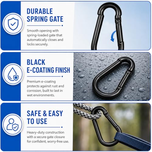 Heavy Duty Black Carabiner Clips 40PCS - 2.36IN Spring Snap Hooks M6 Variation