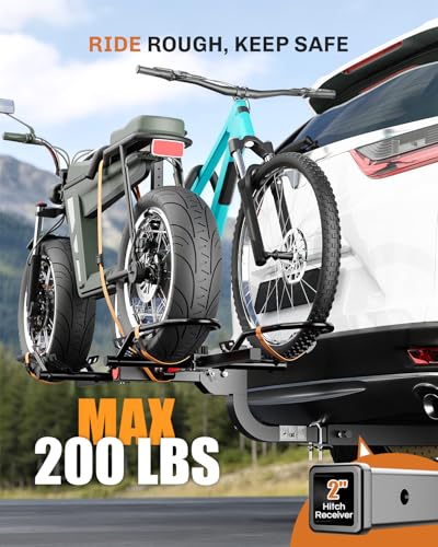Heavy Duty Bike Rack for Car 2 Bike Hitch Mount Up to 5-Inch Fat Tires Folding